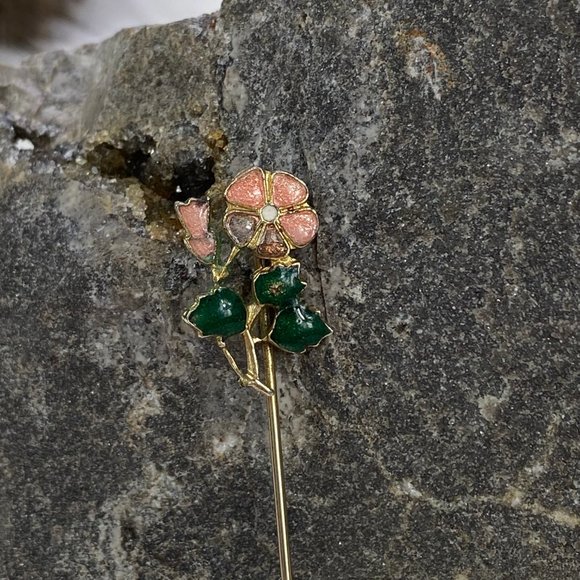 Vintage | Jewelry | Vintage Enamel Flower Stick Pin Gold Tone 2 | Poshmark
